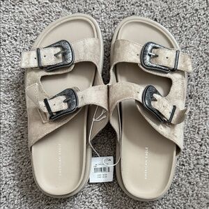 American Eagle Outfitters Tan Sandals with Black Buckles